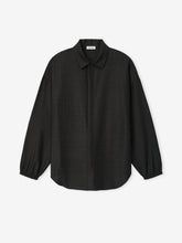 Grey Striped Wool Elastic Cuff Shirt
